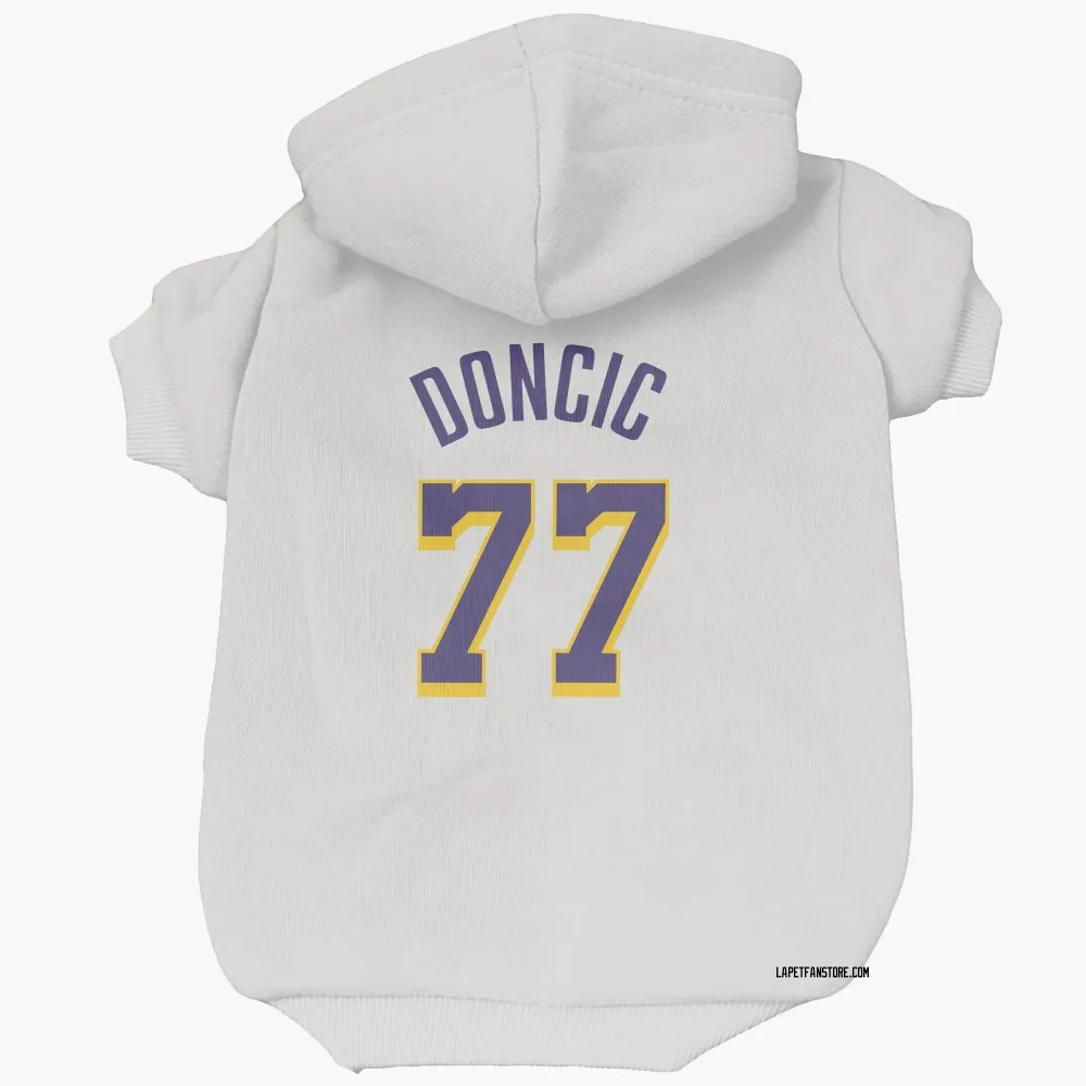 Los Angeles Lakers Luka Doncic White Purple Pet Hoodie for Dog & Cat