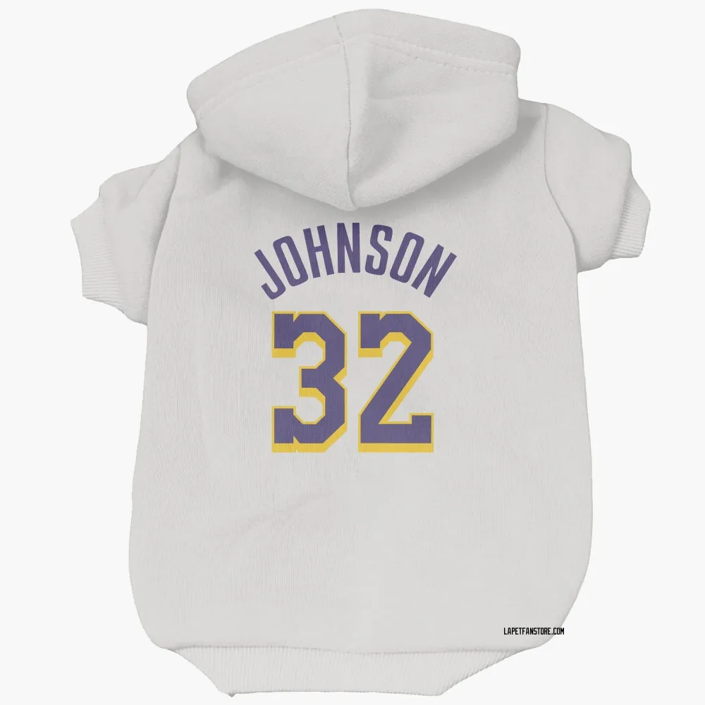 Los Angeles Lakers Magic Johnson White Purple Pet Hoodie for Dog & Cat