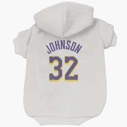 Los Angeles Lakers Magic Johnson White Purple Pet Hoodie for Dog & Cat